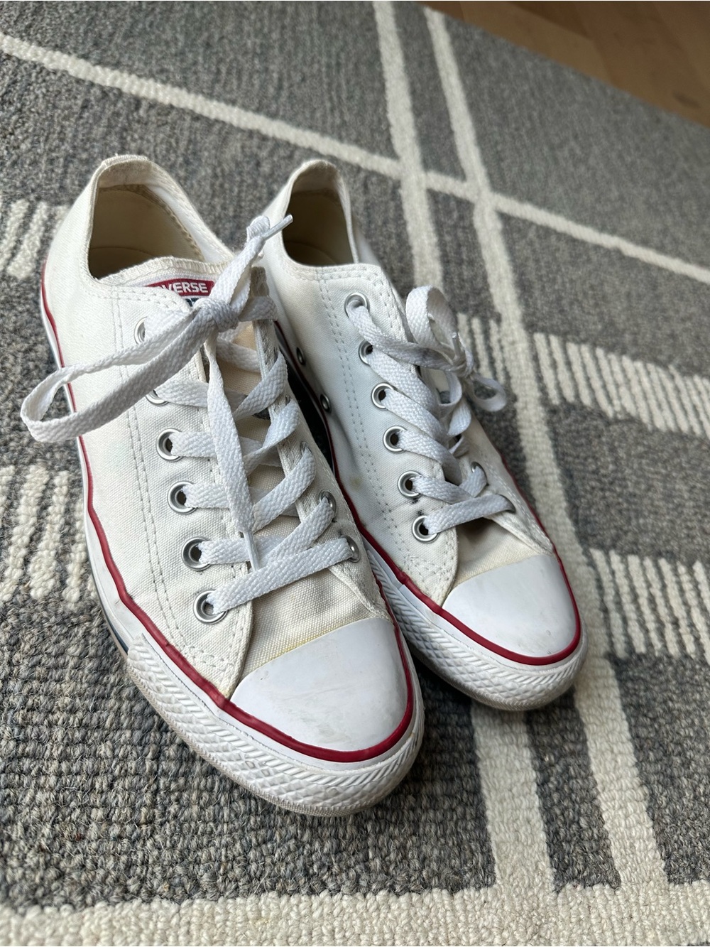 Converse White Canvas Low-Top Sneakers with Red Accent